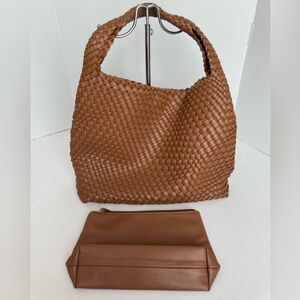 Women’s Woven Leather Tote Bag with Matching Clutch | Large Everyday Handbag